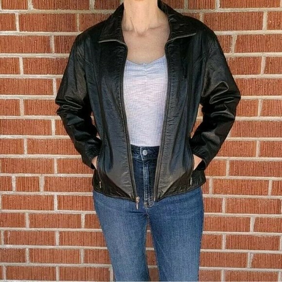 SOLD: VTG 90s Black Leather Maxima Medium Wilsons Zip Sexy Biker Retro Goth - Picture 10 of 10